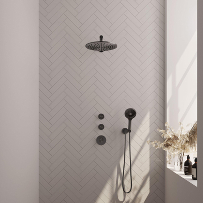 BRAUER Gunmetal Carving ensemble de douche pluie encastré – douche de tête Ø 30 cm – bras mural droit 40 cm – douchette ronde