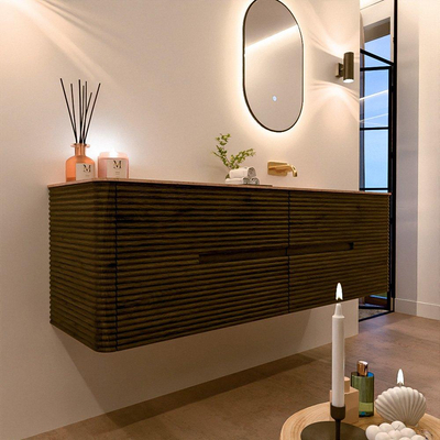 Mondiaz CIRO-DLUX Ensemble de meubles de salle de bains - 160x45x50cm - lavabo solid surface Saba - 1 vasque à droite - sans trous de robinet - 4 tiroirs - Shadow
