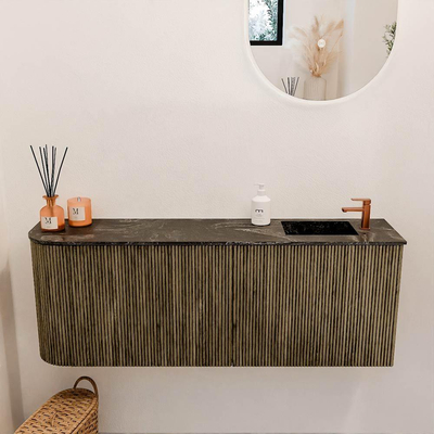 Mondiaz JOYA-DLUX Meuble de salle de bains 111.6cm - arrondi gauche couleur Dusk - Vasque FAYE position Droite 1 trou de robinet couleur Lava.