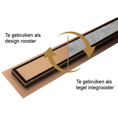 Wiesbaden Douchegoot met flens en tegelrooster 80 x 7 cm geborsteld brons koper PVD