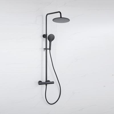 FugaFlow Eccelente Ensemble de douche de tête - thermostatique - douche de tête 25cm - flexible lisse - douchette ronde - noir mat