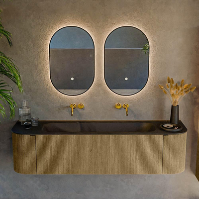Mondiaz KURVE Badkamermeubelset - 170x46x40cm - 1 lade - 2 deuren - wastafel solid surface - midden - zonder kraangat - Dusk