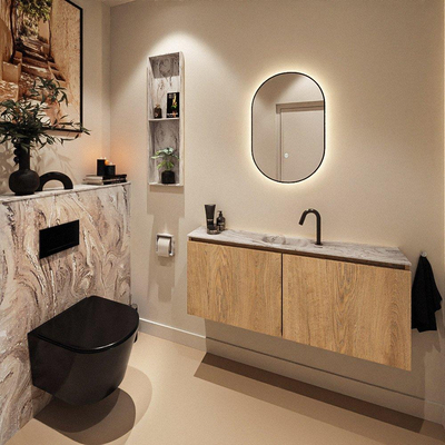 MONDIAZ TURE-DLUX Meuble WC 120 cm Washed Oak. Lavabo EDEN Glace position milieu. Avec 1 trou de robinet.