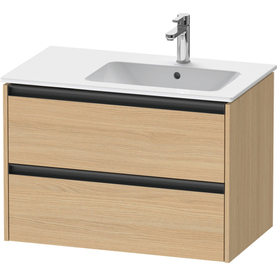 Duravit Ketho.2 Wastafelonderbouwkast - met 2 laden - voor waskom rechts - 81x48x54.9cm - met grepen antraciet - natuur eiken mat