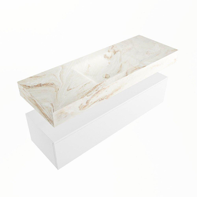 Mondiaz ALAN-DLUX Ensemble de meuble - 130cm - meuble Talc mat - 1 tiroir - Lavabo Cloud Frappe suspendu - vasque Centre - 0 trous de robinet