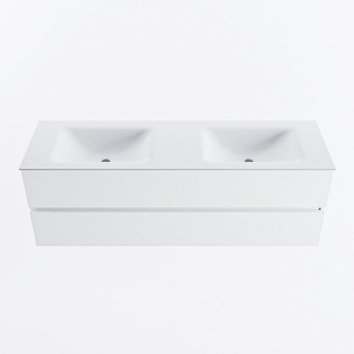 MONDIAZ VICA meuble sous lavabo 150cm Talc 2 tiroirs. Lavabo CLOUD double 2 trous de robinet, couleur Talc.