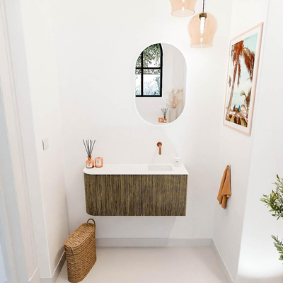 Mondiaz JOYA 91.6cm toiletmeubel - ronding links kleur Dusk - Wastafel FAYE positie Rechts Zonder kraangat kleur Talc.