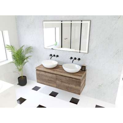 HR Matrix ensemble de meubles de salle de bain 3d 120cm 2 tiroirs sans poignée avec bande de poignée en couleur charleston avec dessus charleston