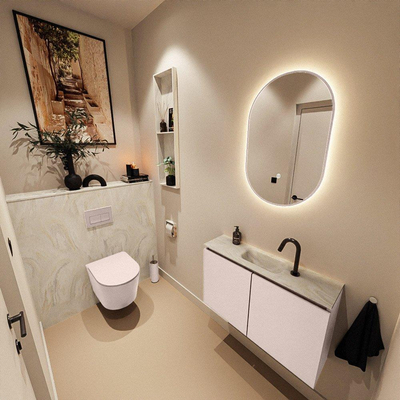MONDIAZ TURE-DLUX 80cm toiletmeubel Rosee. EDEN wastafel Ostra positie midden. Met 1 kraangat.