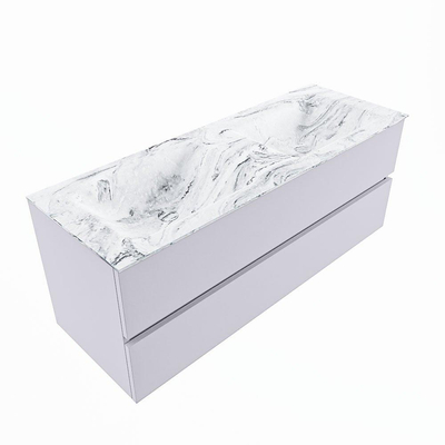 Mondiaz VICA-DLUX ensemble de meuble de salle de bain - 130cm - meuble sous-vasque cale - 2 tiroirs - lavabo encastré cloud double - 2 trous de robinet - version haute de 60cm - glace