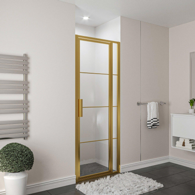Aqua Vista Triple Draaideur met vast deel - 100x200 cm - helder glas - geborsteld messing (goud)
