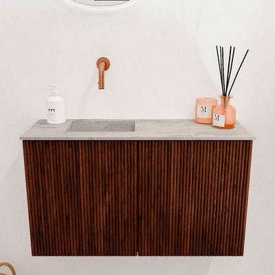 Mondiaz JOYA-DLUX 70cm toiletmeubel - kleur Ruby - Wastafel FAYE positie Links Zonder kraangat kleur Glace.