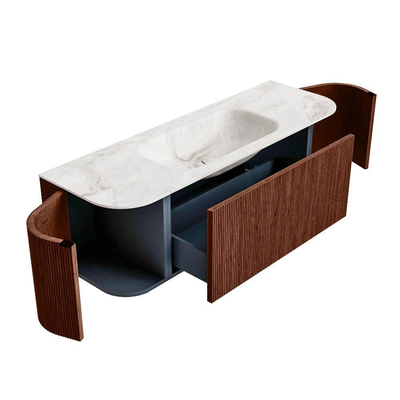 Mondiaz KURVE-DLUX Badkamermeubelset - 140x46x40cm - 1 lade - 2 deuren - wastafel solid surface - midden - 1 kraangat - Ruby