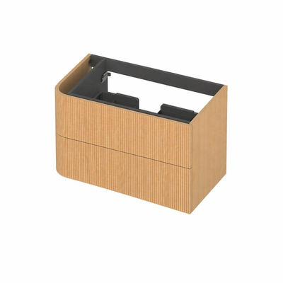 INK Concept R Wastafelonderkast - 80x45x52cm - 2 lades - opliggende grepen - gefreesd - afgeronde hoek links - MDF - light veneer