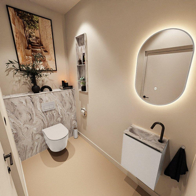 MONDIAZ TURE-DLUX Meuble de toilettes 40 cm Linen. Lavabo EDEN Glace position gauche. Avec 1 trou de robinet.