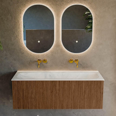 MONDIAZ KURVE-DLUX 120cm Meuble salle de bain - couleur Walnut - 1 tiroir - vasque BIG LARGE centre - sans trou de robinet - couleur Opalo