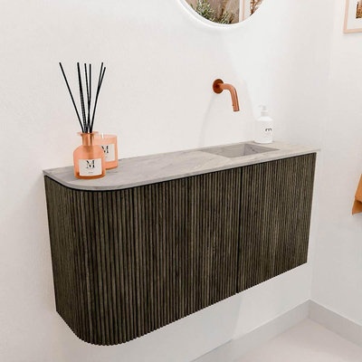 Mondiaz JOYA-DLUX 81.6cm toiletmeubel - ronding links kleur Shadow - Wastafel FAYE positie Rechts Zonder kraangat kleur Glace.