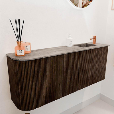 Mondiaz JOYA-DLUX 101.6cm toiletmeubel - ronding links kleur Walnut - Wastafel FAYE positie Rechts 1 kraangat kleur Oza.