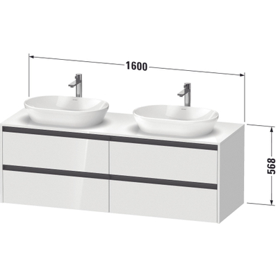 Duravit Ketho 2 meuble sous-lavabo avec plan de console avec 4 tiroirs pour vasque à poser à gauche 160x55x56.8cm avec poignées anthracite basalte mat
