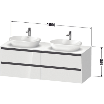 Duravit ketho 2 meuble sous lavabo avec plaque console avec 4 tiroirs pour lavabo à droite 160x55x56.8cm avec poignées anthracite basalte mate