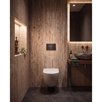 QeramiQ Push Steel Plaque de commande - 25x16cm - épaisseur 2.0mm - fixation magnétique - pour réservoir encastré Geberit UP320 - acier inoxydable - double chasse - boutons ronds - mat noir