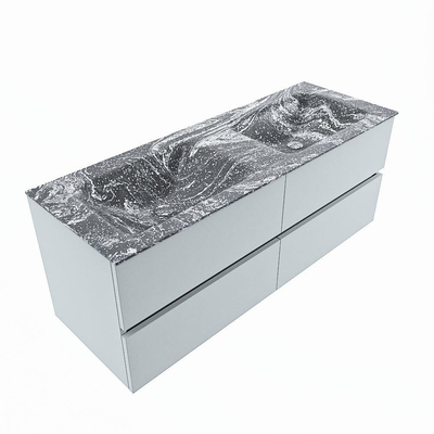 Mondiaz VICA-DLUX ensemble de meuble de salle de bain - 130cm - meuble sous-vasque argile - 4 tiroirs - lavabo encastré nuage double - 2 trous de robinet - version haute de 60cm - lave