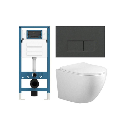 FugaFlow Eccelente Press – Ensemble WC – 56 × 38 × 35 cm – à évacuation profonde – sans bride – réservoir encastré – fermeture amortie (soft-close) – déclipsage rapide (quick release) – abattant WC – plaque de commande en plastique anthracite mat – bouton