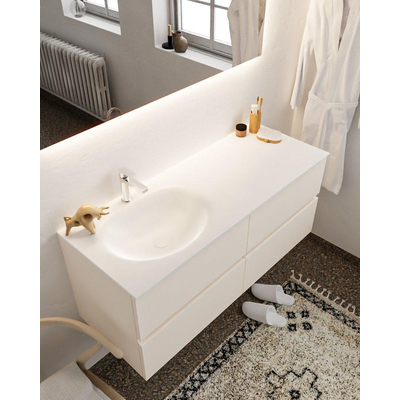 Mondiaz VICA Ensemble de meuble de salle de bain - 120cm - meuble sous-vasque lin - 4 tiroirs - lavabo lune gauche - 1 trou de robinet - version XL 60cm haut