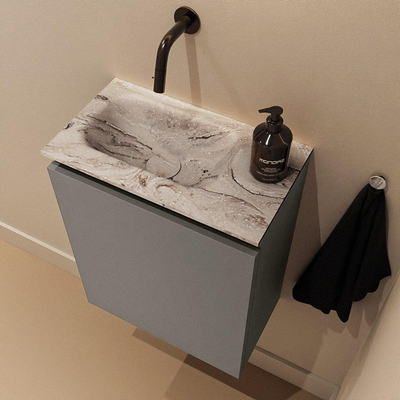 MONDIAZ TURE-DLUX 40cm toiletmeubel Smoke. EDEN wastafel Glace positie links. Zonder kraangat.