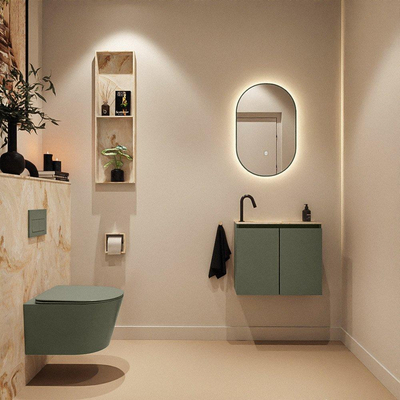 MONDIAZ TURE-DLUX Meuble toilette - 60cm - Army - EDEN - vasque Frappe - position gauche - 1 trou de robinet