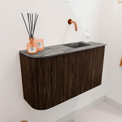 Mondiaz JOYA-DLUX 71.6cm toiletmeubel - ronding links kleur Walnut - Wastafel FAYE positie Rechts Zonder kraangat kleur Sombra.