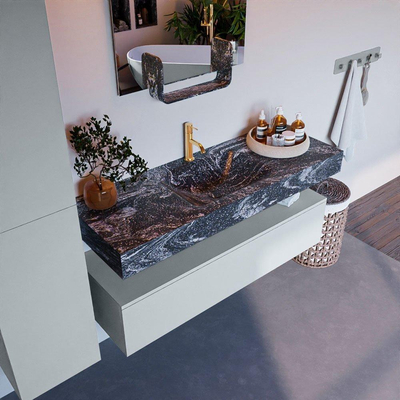 Mondiaz ALAN-DLUX Ensemble de meuble - 130cm - meuble Clay mat - 1 tiroir - Lavabo Cloud Lava suspendu - vasque Centre - 1 trou de robinet