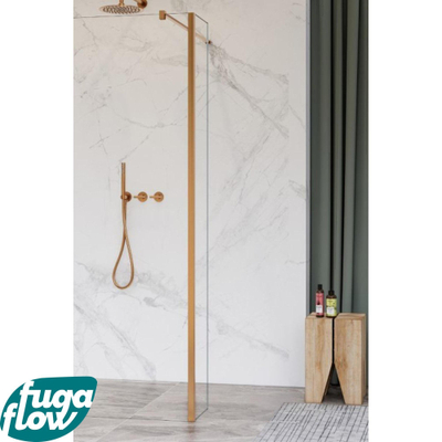 FugaFlow Eccelente Vetro zijwand - 50x200cm - helder glas - 8mm - met hoekprofiel - geborsteld koper -