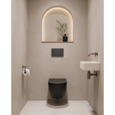 QeramiQ Dely Pack WC - 36,3x51,7cm - à fond creux - sans bride - réservoir encastré Geberit UP320 - abattant WC softclose 35 mm - plaque de déclenchement anthracite mat - boutons rectangulaires - noir mat
