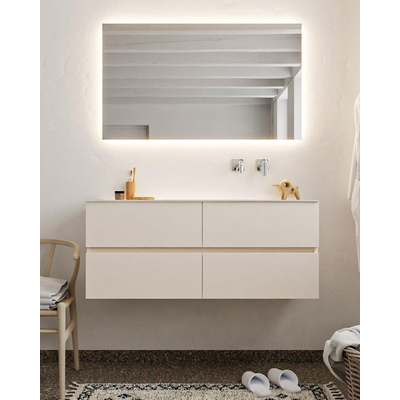 Mondiaz VICA ensemble de meuble de salle de bain - 120cm - meuble sous-vasque lin - 4 tiroirs - lavabo lune droite - sans trou de robinet - miroir LED - version XL 60cm haut