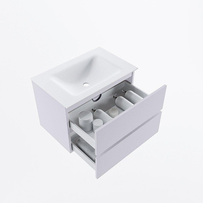 Mondiaz VICA Ensemble de meuble de salle de bain - 70cm - meuble sous-vasque cale - 2 tiroirs - lavabo cloud milieu - sans trous de robinet - version haute de 60cm - talc