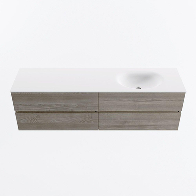 Mondiaz Vica ensemble de meuble de salle de bain - 170cm - meuble sous-vasque marron clair gris - 4 tiroirs - lavabo lune droite - 1 trou de robinet - version haute de 60cm - talc