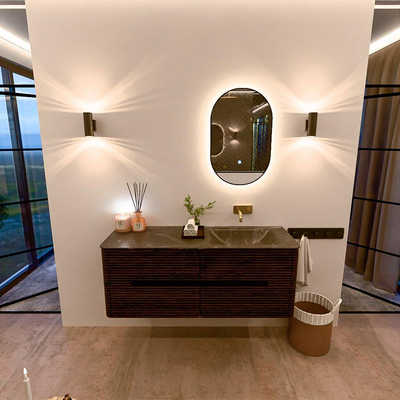 Mondiaz CIRO-DLUX Badkamermeubelset - 130x45x50cm - Solid surface wastafel Lava - 1 wasbak Rechts - zonder kraangaten - 4 lades - Walnut
