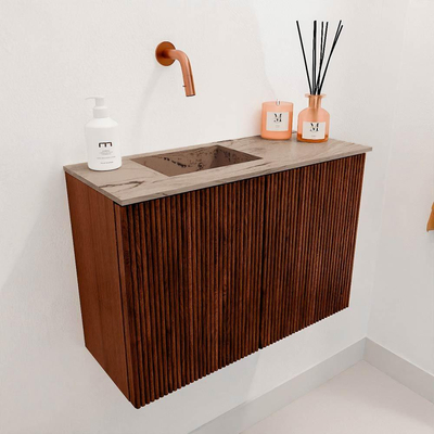 Mondiaz JOYA-DLUX 60cm toiletmeubel - kleur Ruby - Wastafel FAYE positie Links Zonder kraangat kleur Arena.