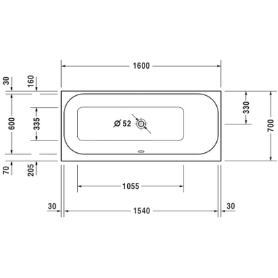 Duravit HappyD 2 baignoire encastrable en matière synthétique acrylique rectangulaire avec dossier à droite 160x70x46cm sans pieds blanc