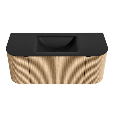 MONDIAZ KURVE Meuble de salle de bains 110 cm avec module 25 Len R couleur Chêne avec 1 tiroir et 2 portes. Lavabo CLOUD central 1 trou de robinet Urban.
