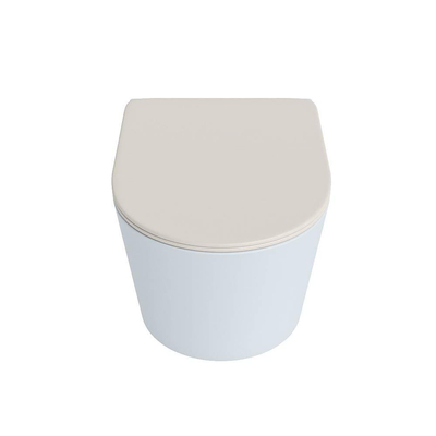 Mondiaz LAVIE hangtoilet – spoelrandloos – 36 x 53 cm – met softclose zitting – Clay (lichtblauw/grijs), zitting Linen (offwhite)