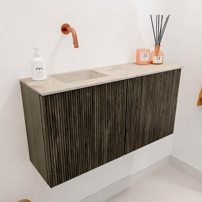 Mondiaz JOYA-DLUX 80cm toiletmeubel - kleur Shadow - Wastafel FAYE positie Links Zonder kraangat kleur Frappe.