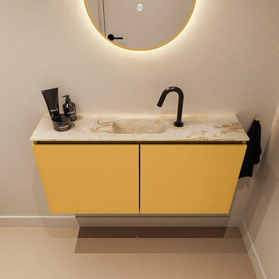MONDIAZ TURE-DLUX meuble WC 100 cm Ocher. EDEN vasque Frappe position milieu. Avec 1 trou de robinet.