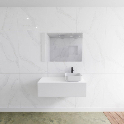 Mondiaz Lagom Meuble salle de bains 100x30.9x45cm Solid Surface Talc 1 tiroir avec lavabo BINX vasque à poser Droite 1 trou de robinet