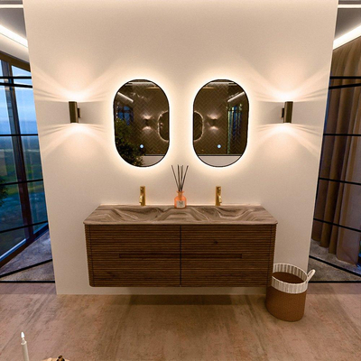 Mondiaz CIRO-DLUX Badkamermeubelset - 140x45x50cm - Solid surface wastafel Sombra - 2 wasbak Dubbel - 2 kraangaten - 4 lades - Dusk
