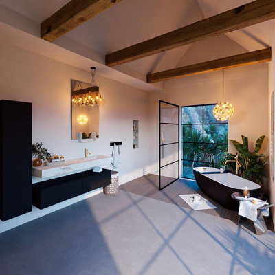 MONDIAZ ALAN - DLUX Ensemble de meuble de salle de bains - 150cm - meuble bas - Urban - 2 tiroirs - lavabo suspendu - vasque à droite - 1 trou de robinet - Frappe