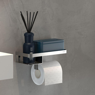 Tiger Caddy Toiletrolhouder met planchet RVS geborsteld