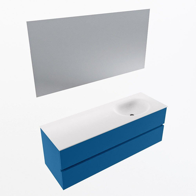 Mondiaz VICA ensemble de meuble de salle de bain - 140cm - meuble sous-vasque jeans - 2 tiroirs - lavabo moon droite - 1 trou de robinet - couleur talc - miroir LED - version XL 60cm de haut