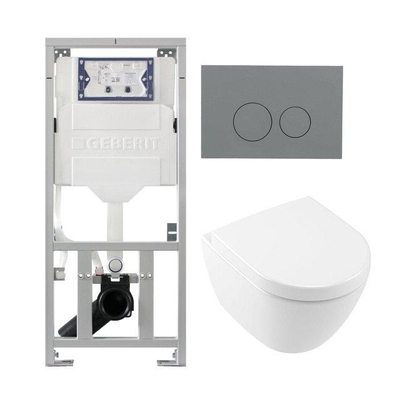 Villeroy & Boch Subway 2.0 Compact Toilet Pack DirectFlush - réservoir Geberit - fermeture douce - démontage rapide - plaque de commande gris clair - boutons ronds - blanc